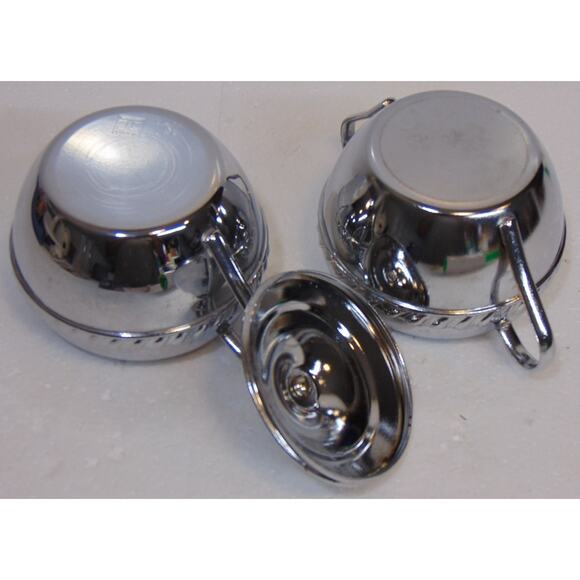 Vintage Irvinware Stainless Metal Silver Sugar & Cream Bowls Handles Lid Set USA - Picture 7 of 8